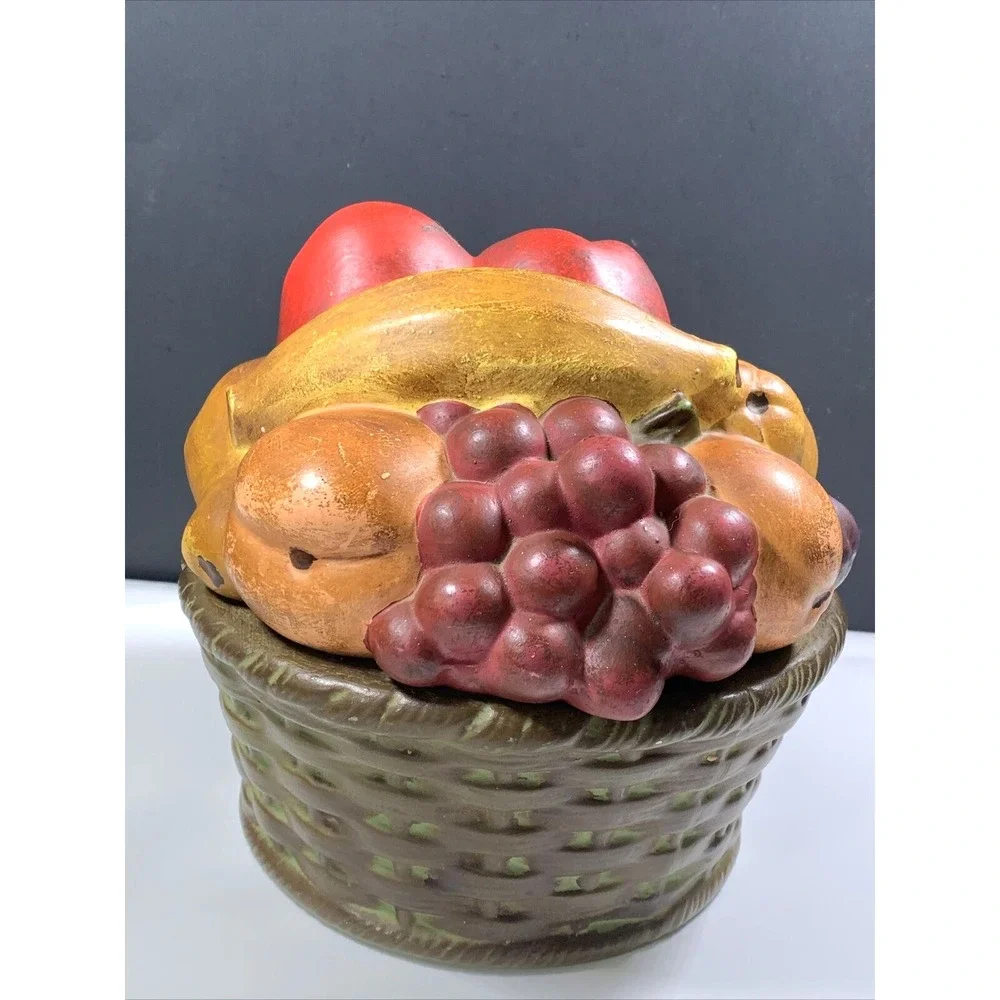 Ceramic Fruit Basket Cookie Jar Hand Painted Harvest Canister PH Mark 1975 Vtg
